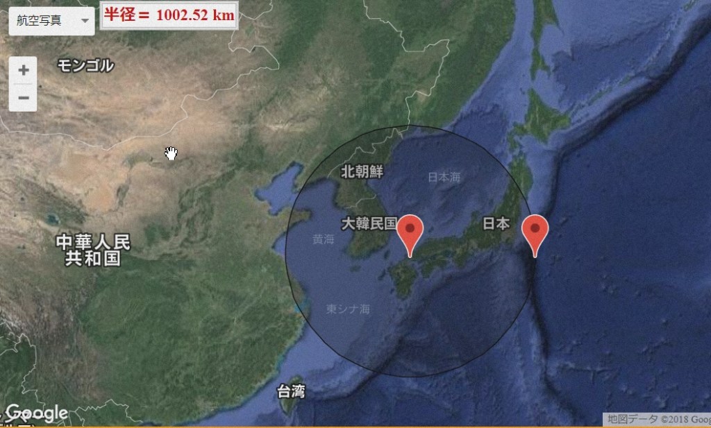山口から半径１０００キロ